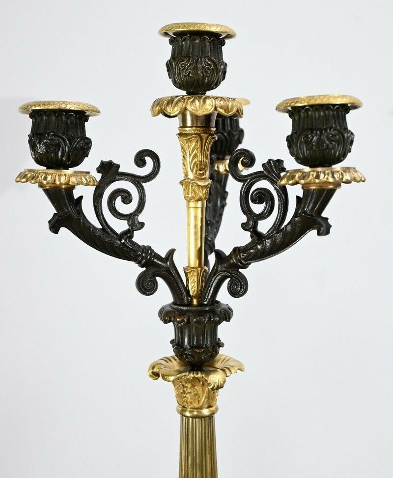 Pair Of Bronze Candlesticks With Double Patina, Restoration Period – Early 19th Century photo buy