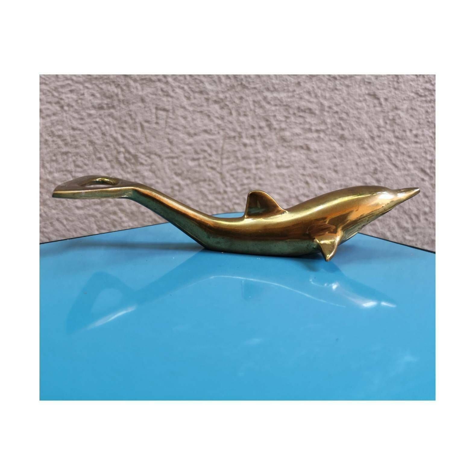 Mid Century Modern Brass Bottle Opener // Dolphin Botrle Opener // Brass Dolphin Figurine // Made In Italy In 1960s