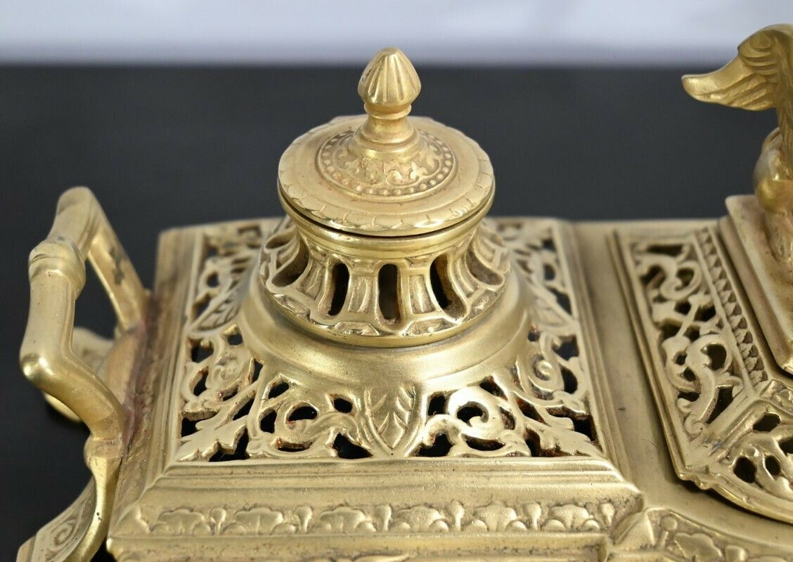 Home Decor Gilt Bronze Inkwell – Late 19th Century photo