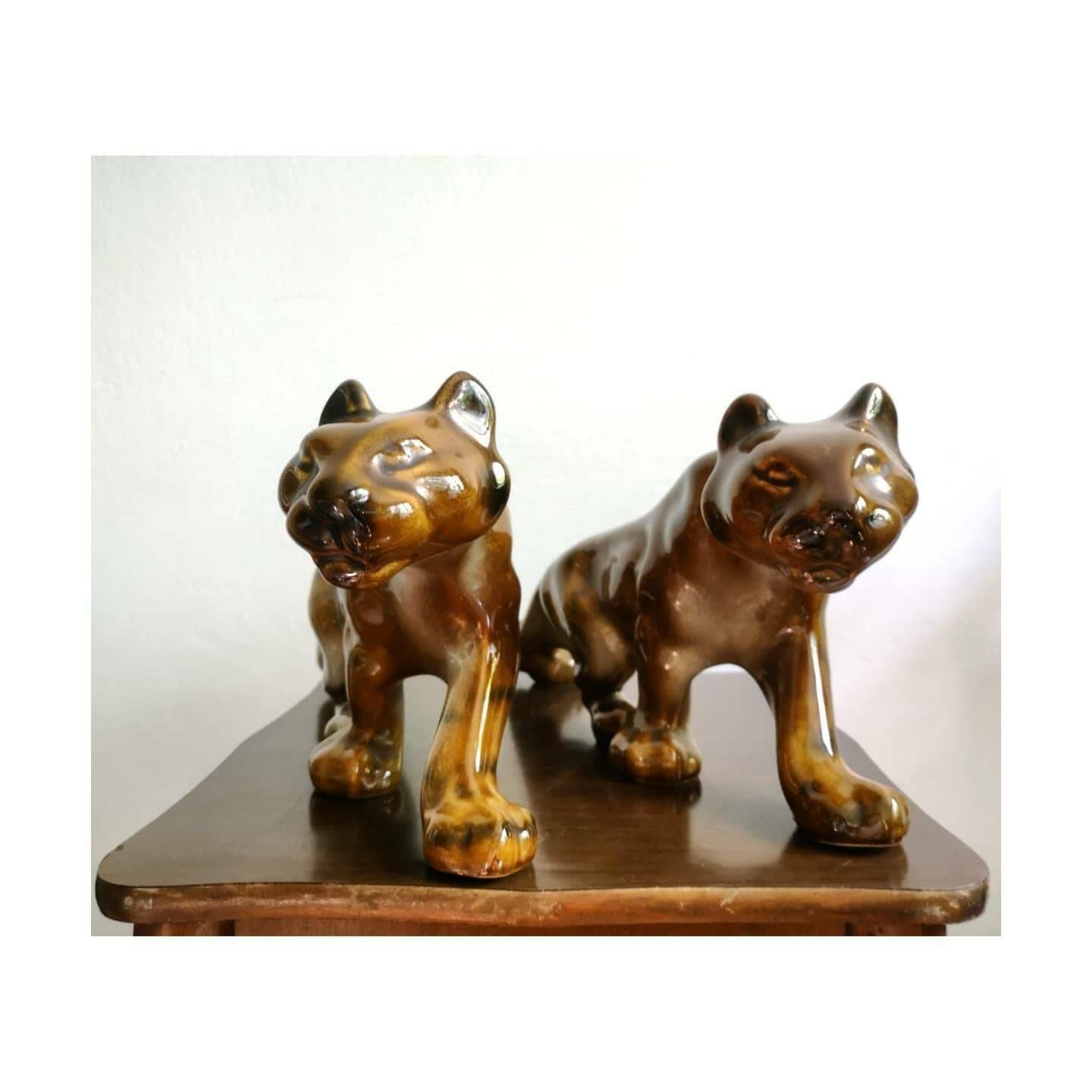 1960s Fine Art Ceramic Tigers // Vintage Italian Pottery // Mid Century Modern Ceramic Tigers // Made In Italy photo for sale