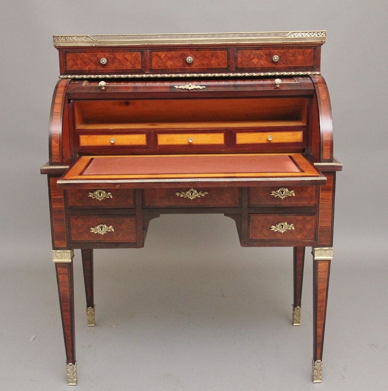19th Century French Kingwood Cylinder Desk photo furniture
