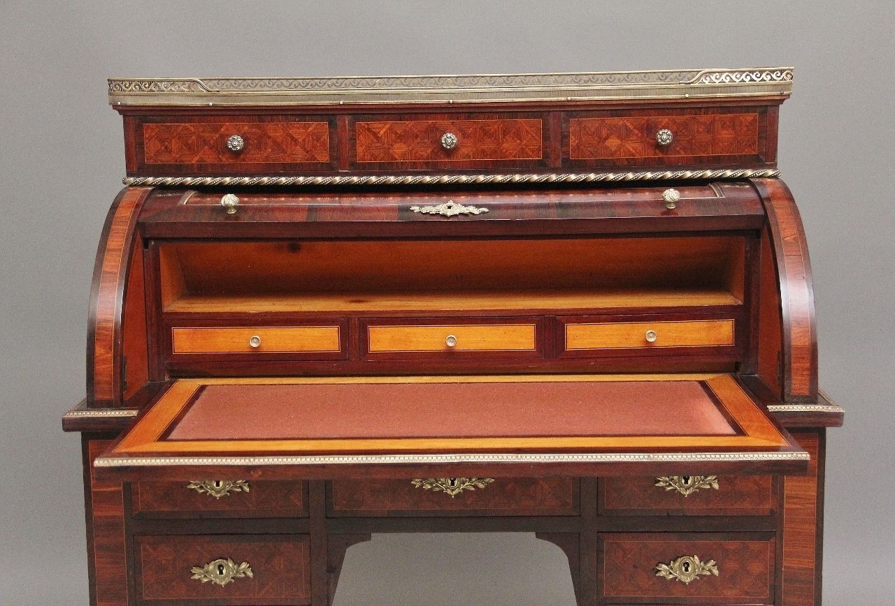 19th Century French Kingwood Cylinder Desk photo Furniture