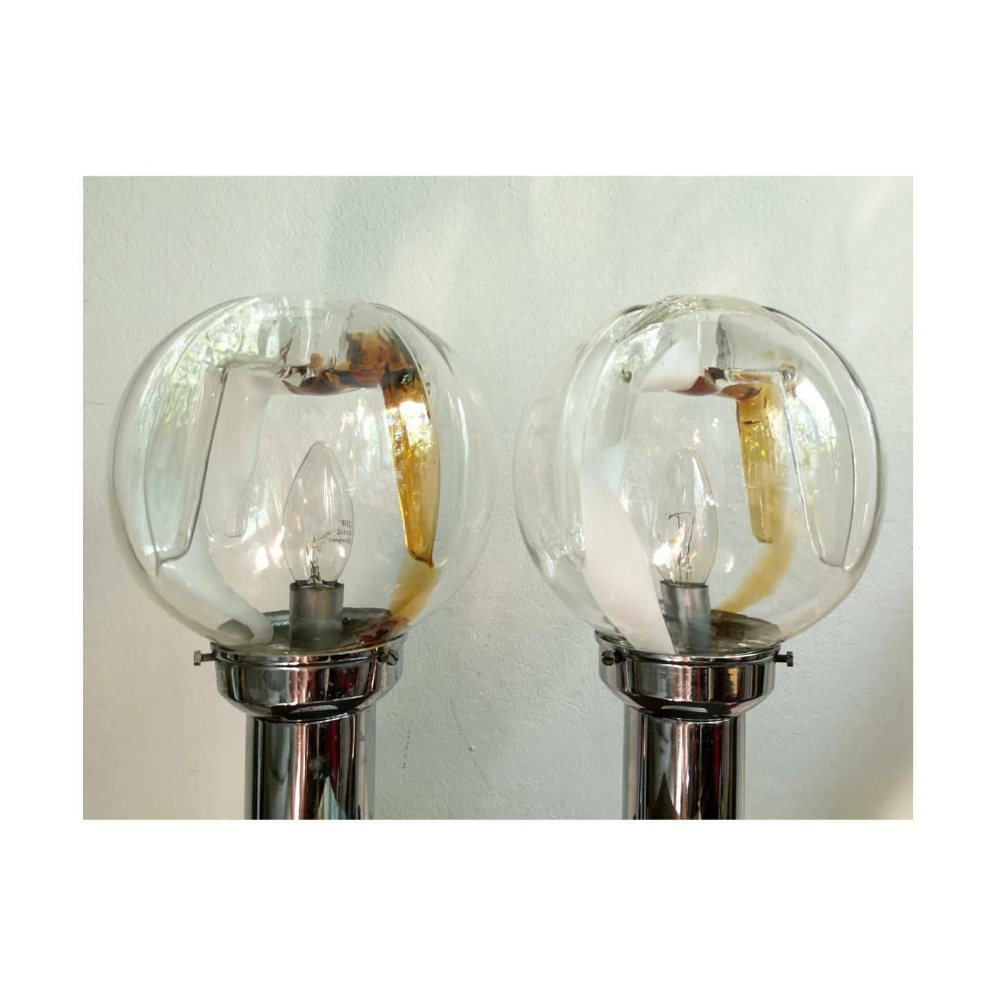 Pair Of Mazzega Accent Lamps // Made In Italy // Mazzega Glass Shades // Mazzega Murano Glass // Italian Designer Lamps