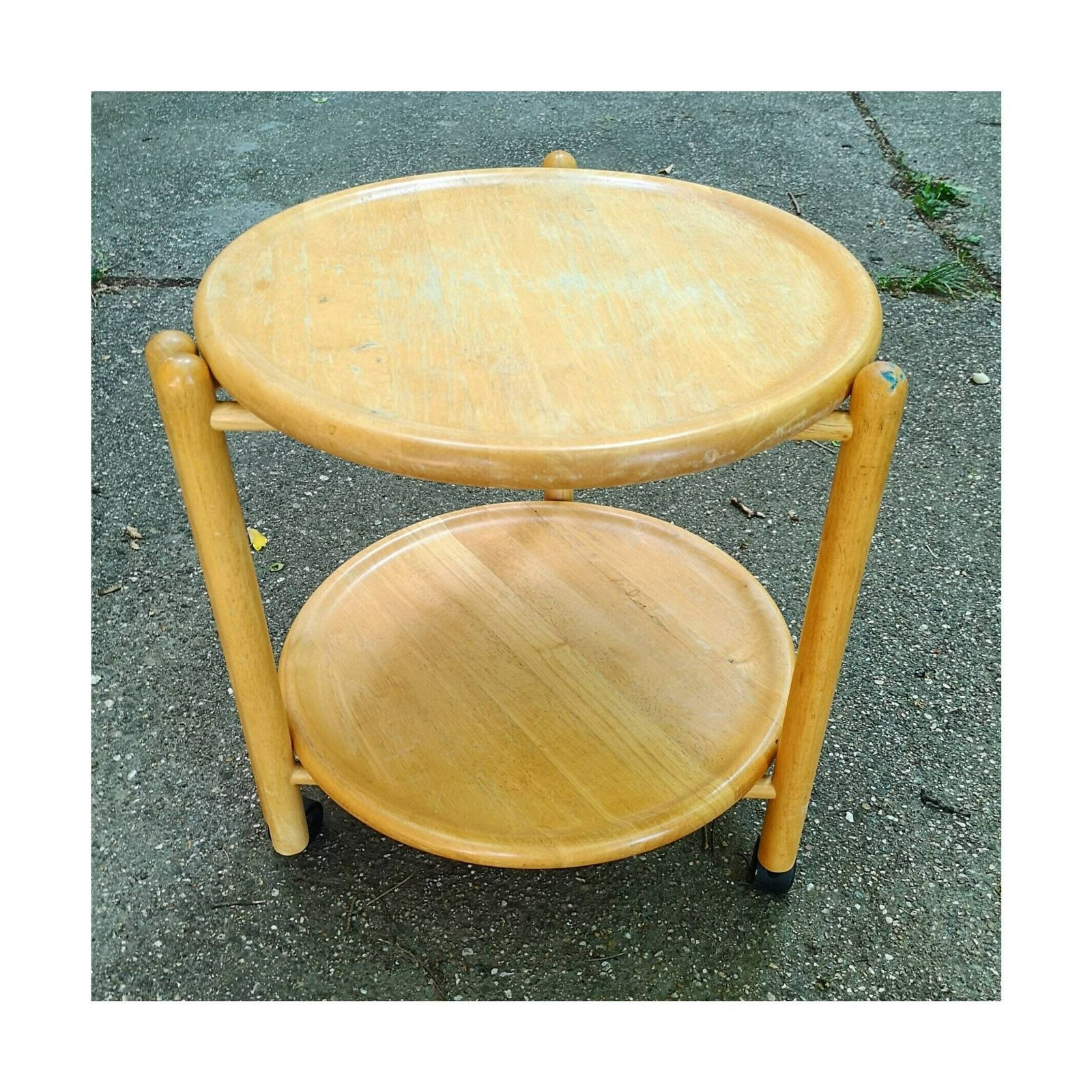 Mid Century Modern Danish Coffee Table On Wheels / Solid Wood Serving Table / Vintage Bar Cart / Round Folding Table / Made In Denmark photo furniture