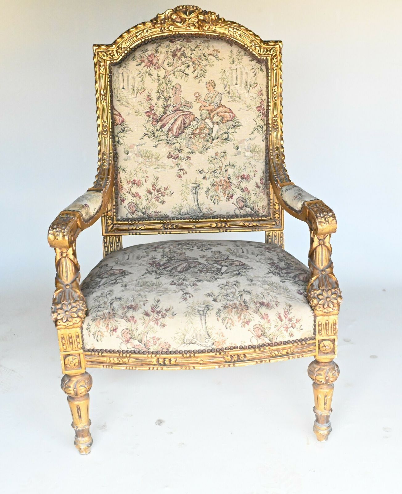 French Arm Chairs Gilt Seats Empire Hand Carved photo furniture