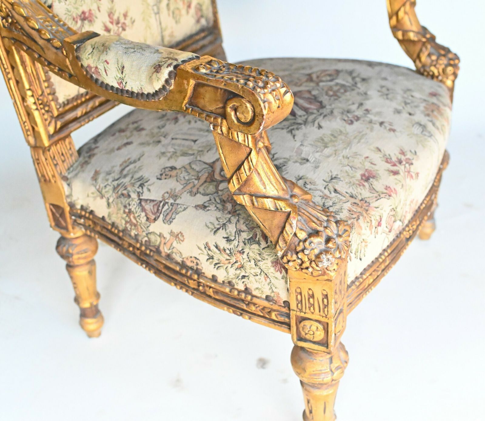 French Arm Chairs Gilt Seats Empire Hand Carved photo buy