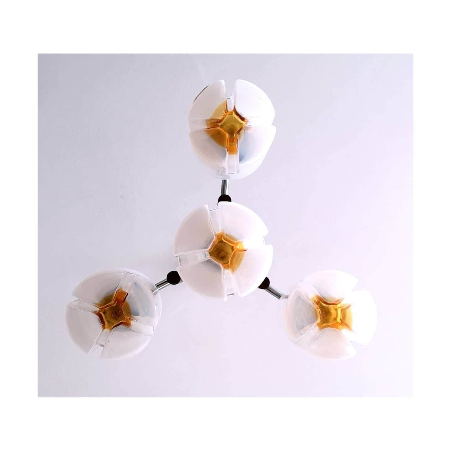 1970s Mazzega Chandelier // Mid Century Modern Chandelier With Murano Cylinder Glass Shades // Made In Italy photo for sale