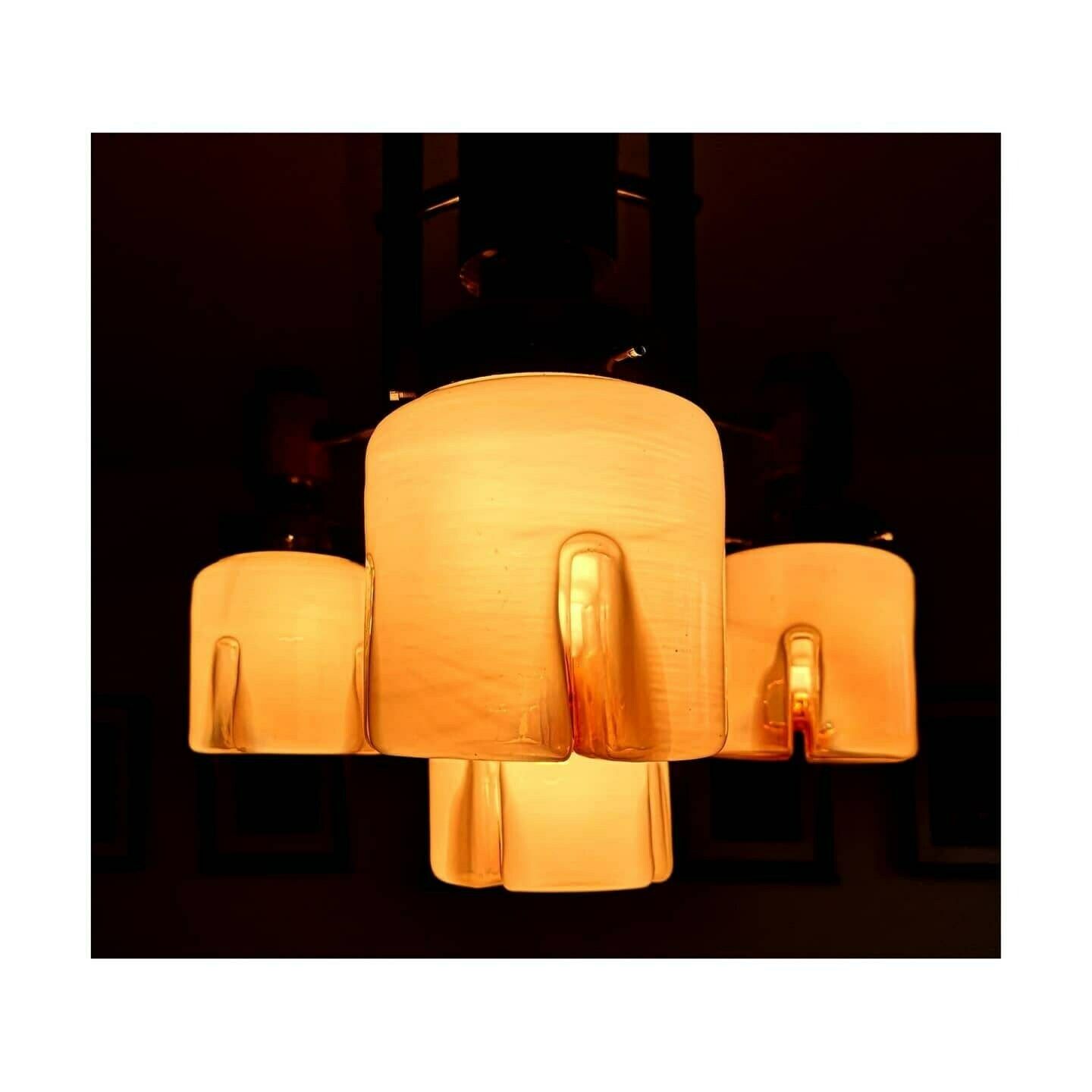 1970s Mazzega Chandelier // Mid Century Modern Chandelier With Murano Cylinder Glass Shades // Made In Italy photo vinterior