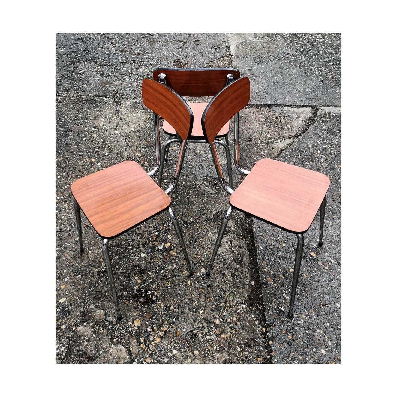 Set Of 3 Vintage Mid Century Modern Tubular Chrome Dining Chairs // Vintage Formica Chairs // Made In Yugoslavia, 1960s photo buy