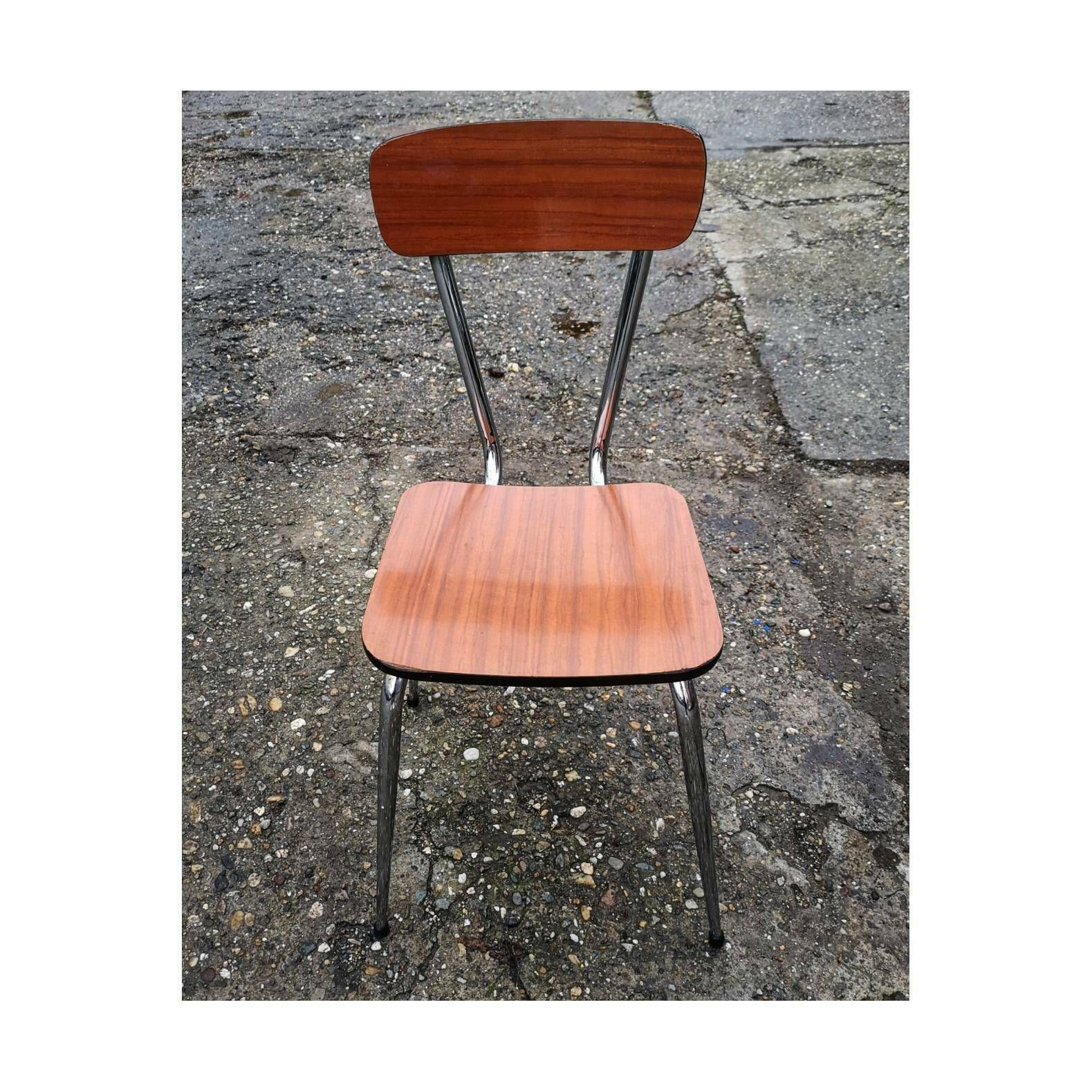 photo for sale Set Of 3 Vintage Mid Century Modern Tubular Chrome Dining Chairs // Vintage Formica Chairs // Made In Yugoslavia, 1960s