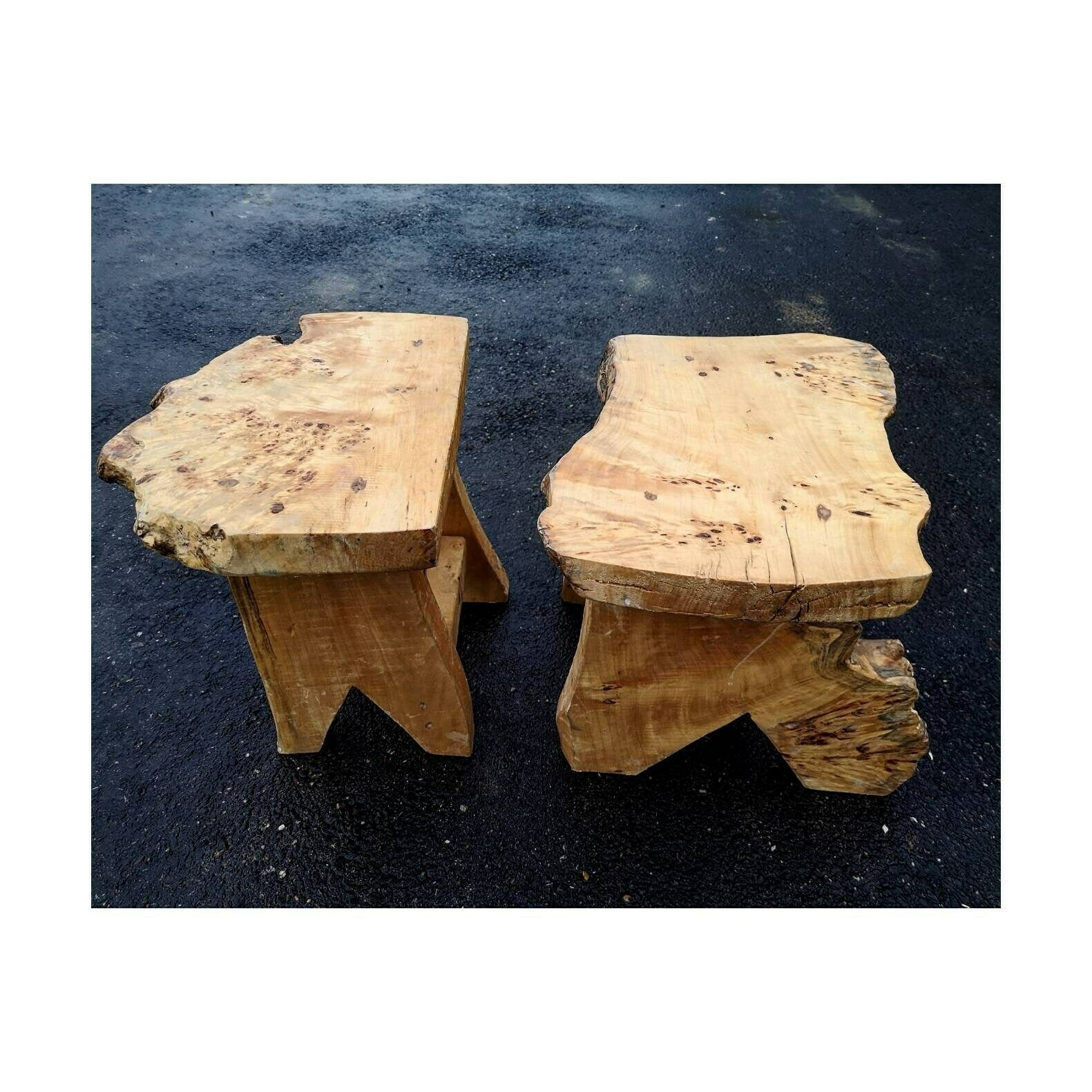 Pair Of Garden Stools In Burlwood // Barn Stools Made Of Solid Wood // Organic Stool // Raw Design Stool // Patio Stool // Raw Look Stool photo for sale