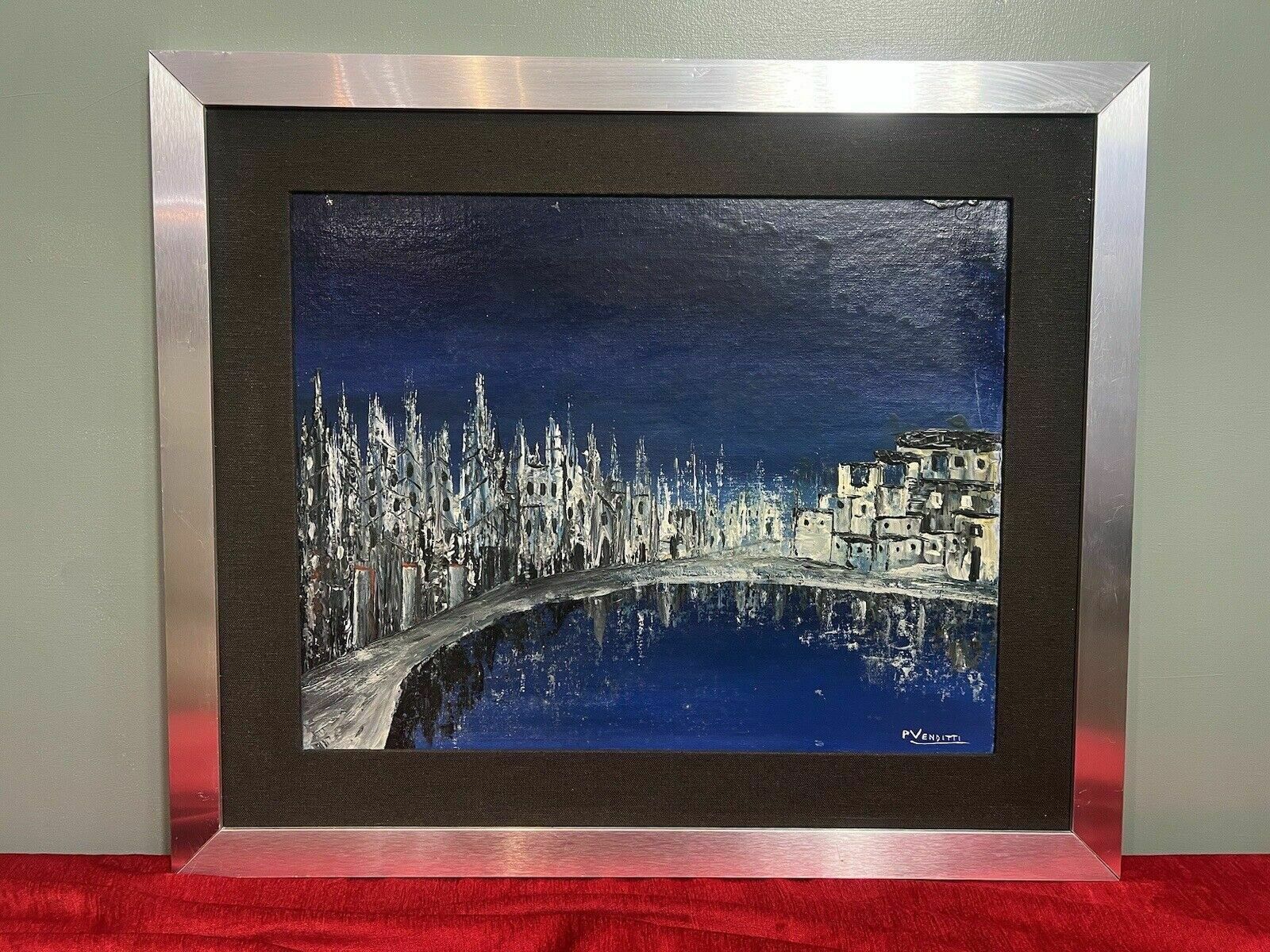 Italian Abstract Impressionist Architectural Night Lit View By P Venditti photo Art
