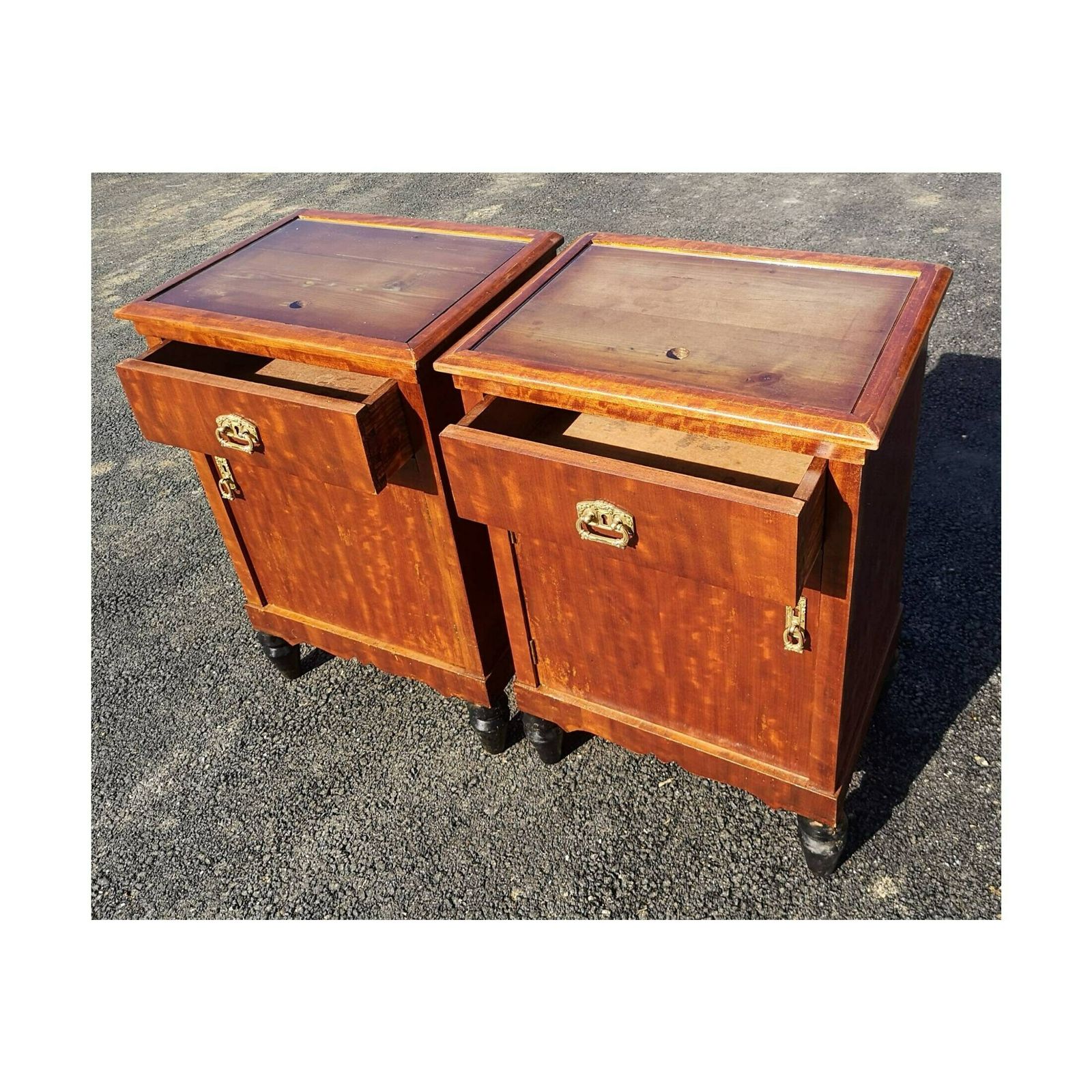 A Pair Of Early 20th Century  Antique Bed Nightstands // Vintage Bedside Tables // Made In France photo for sale