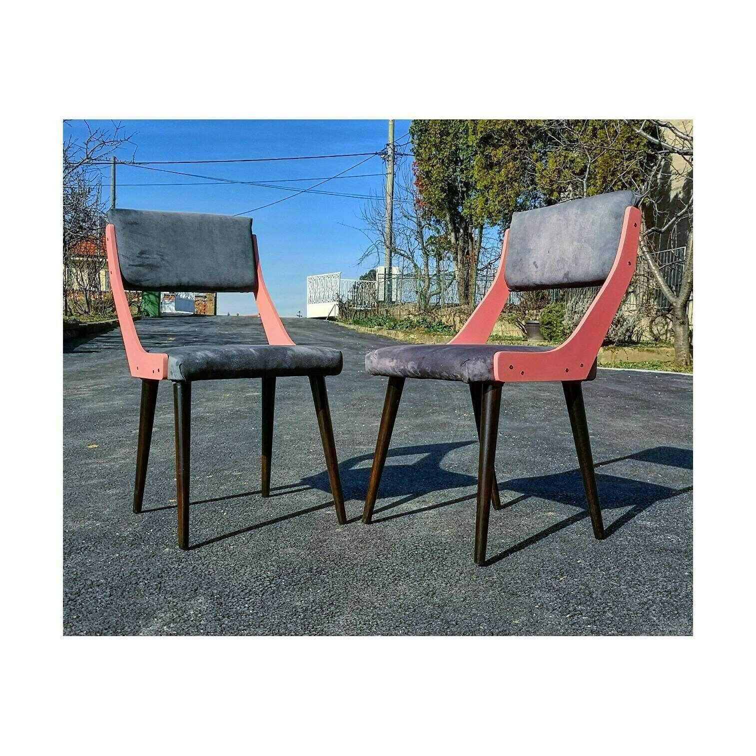 1of4 Redesigned Pair Of Vintage Chairs // Mid Century Modern Chairs // Leather Chairs // Made In Yugoslavia In 1960s photo Furniture