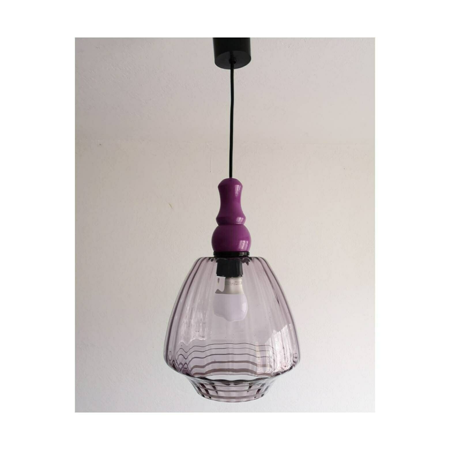1950s Late Art Deco Light Pendant // Vintage Hanging Lamp With Light Purple Glass Shade // Made In Yugoslavia photo furniture