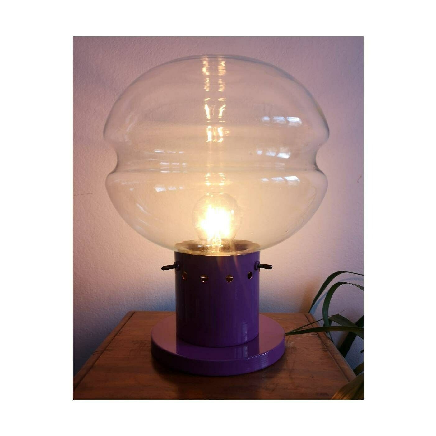 1970s Accent Lamp With A Large Clear Glass Shade // Vintage Purple Table Lamp // Repainted Vintage Lamp // Made In Yugoslavia photo Lighting