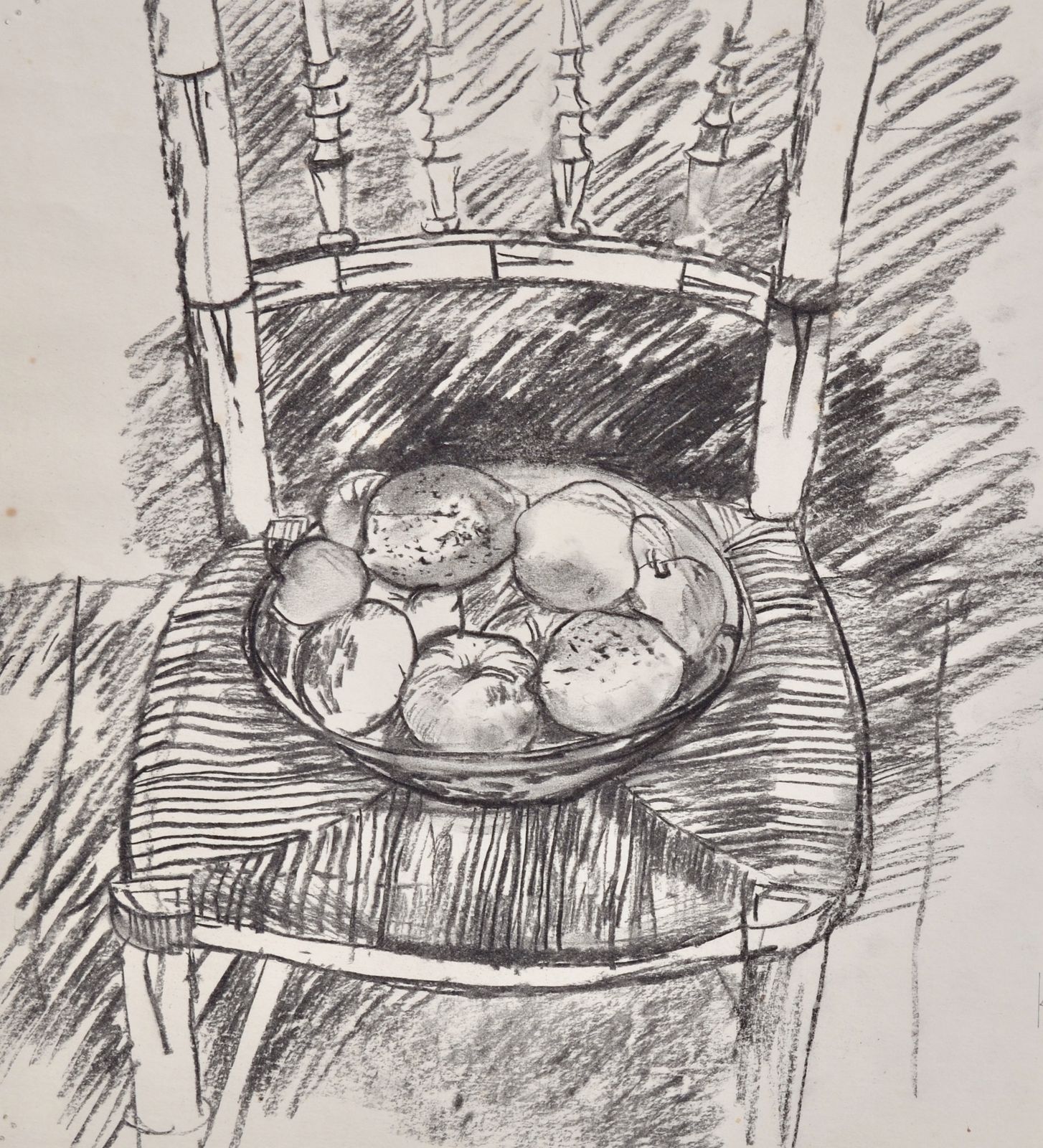 John Sergeant   20th Century British Drawing Of A Still Life Of Fruit On A Chair