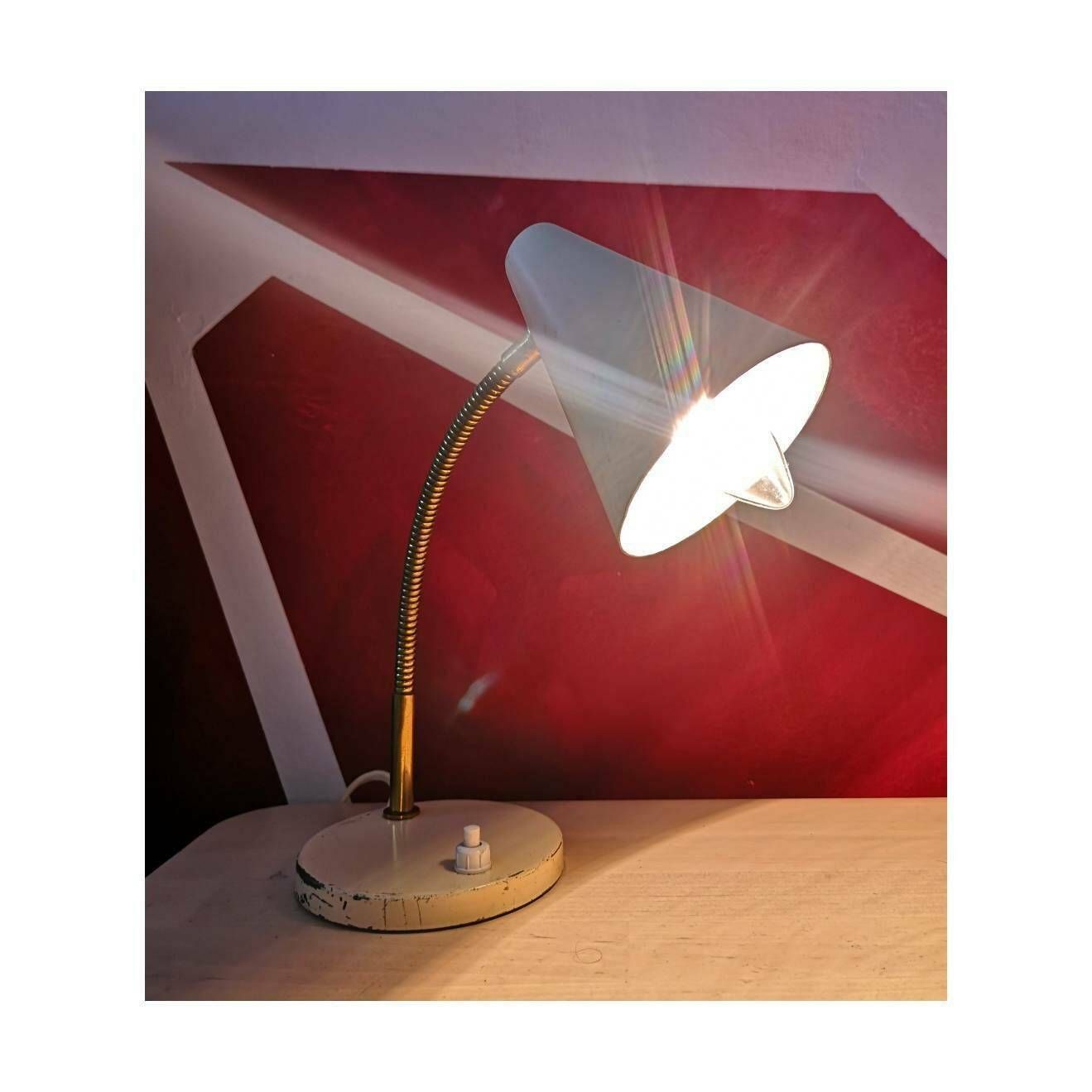 1960s Small Trumpet Gooseneck Desk Lamp // Vintage Offuce Lamp With Adjustable Brass Gooseneck // Made In Yugoslavia