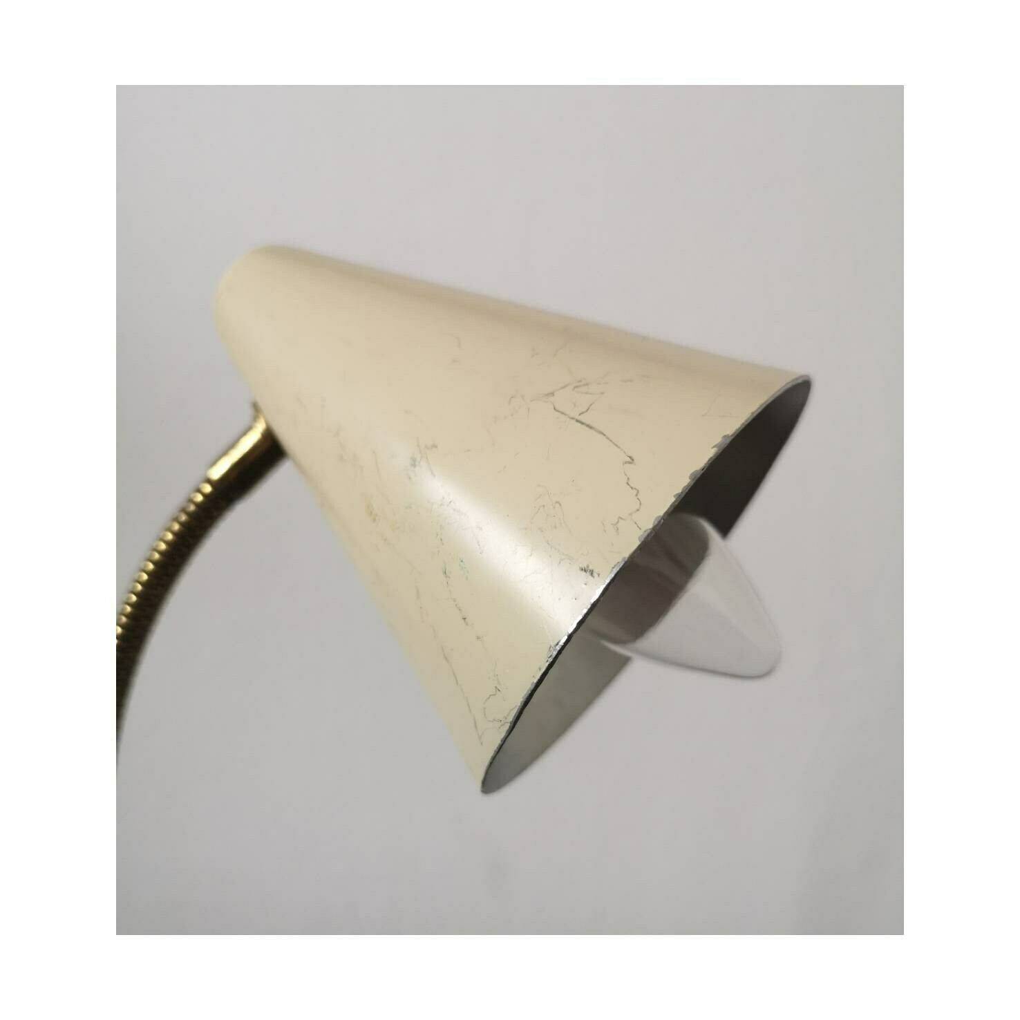 1960s Small Trumpet Gooseneck Desk Lamp // Vintage Offuce Lamp With Adjustable Brass Gooseneck // Made In Yugoslavia photo Lighting
