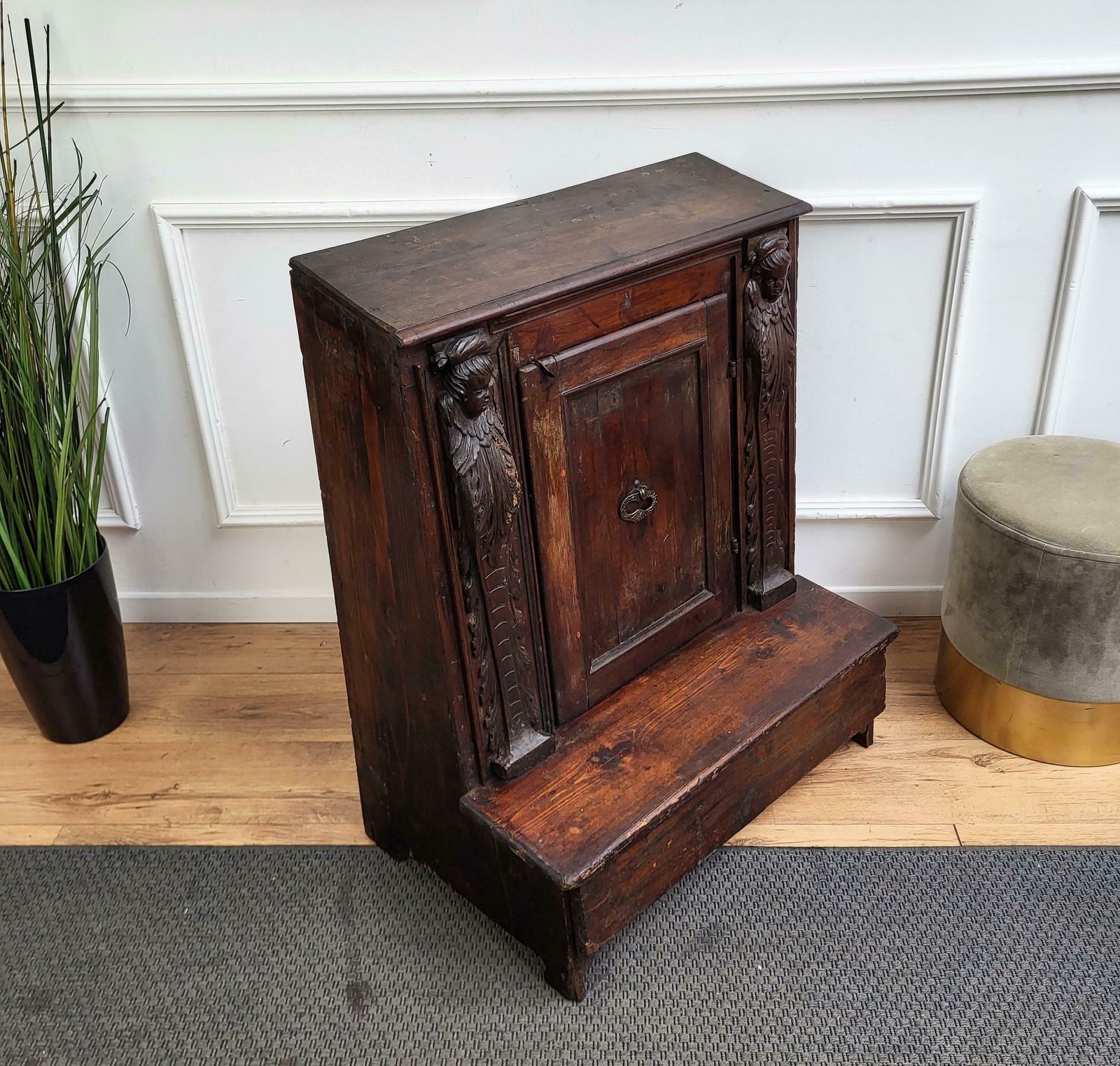 Antique Italian Carved Walnut Oratoire Prie Dieu Prayer Kneeler photo buy