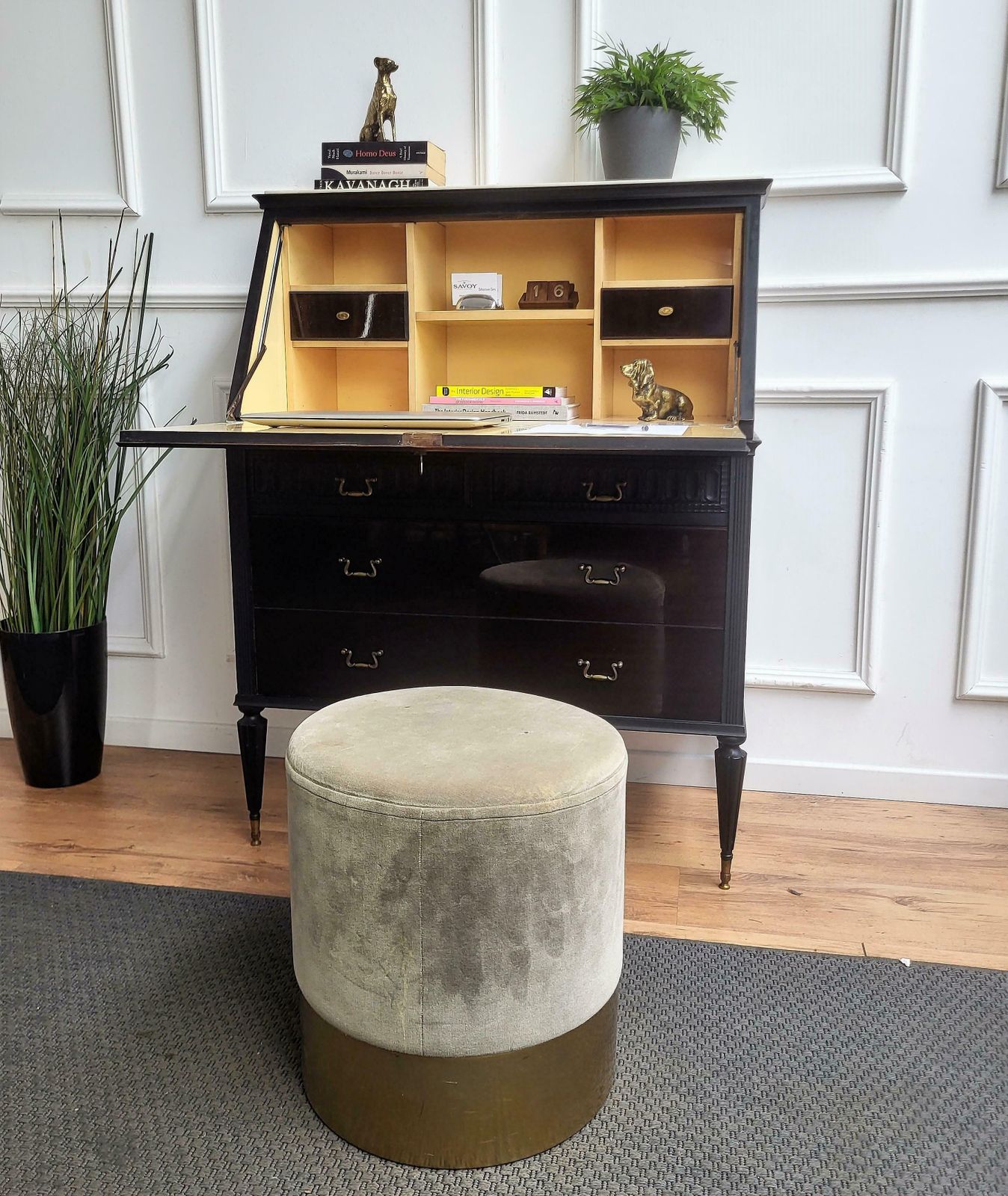 1960s Italian Art Deco Midcentury Walnut Marble Slant Front Desk Table Secretary photo furniture