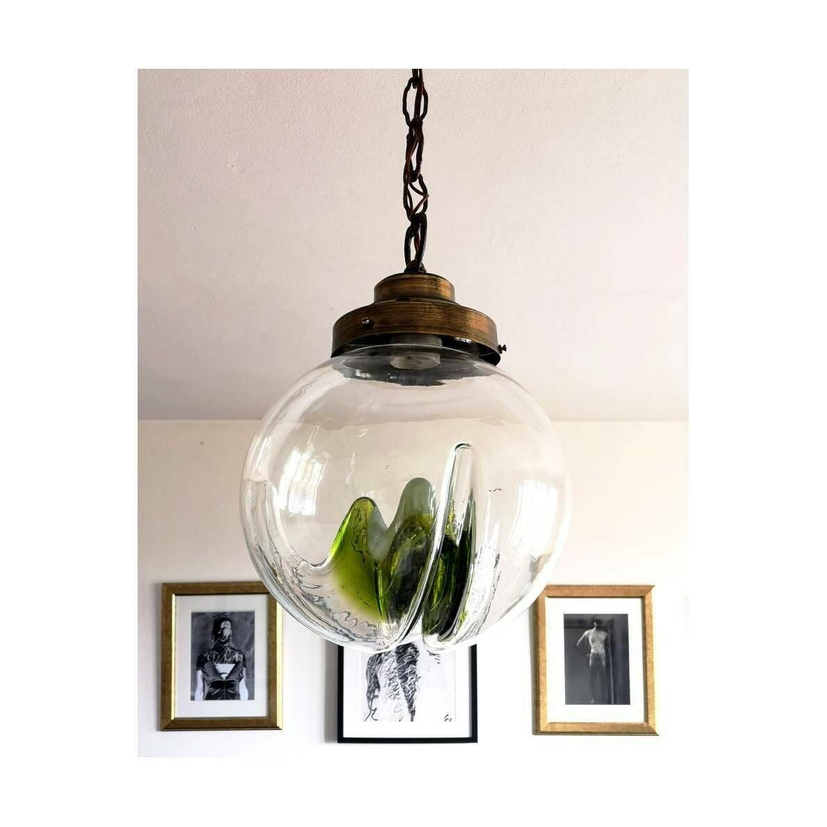1960s Mazzega Pendant // Mazzega Pendant With Murano Glass // Mid Century Modern Green Mazzega Chandelier // Made In Italy photo for sale