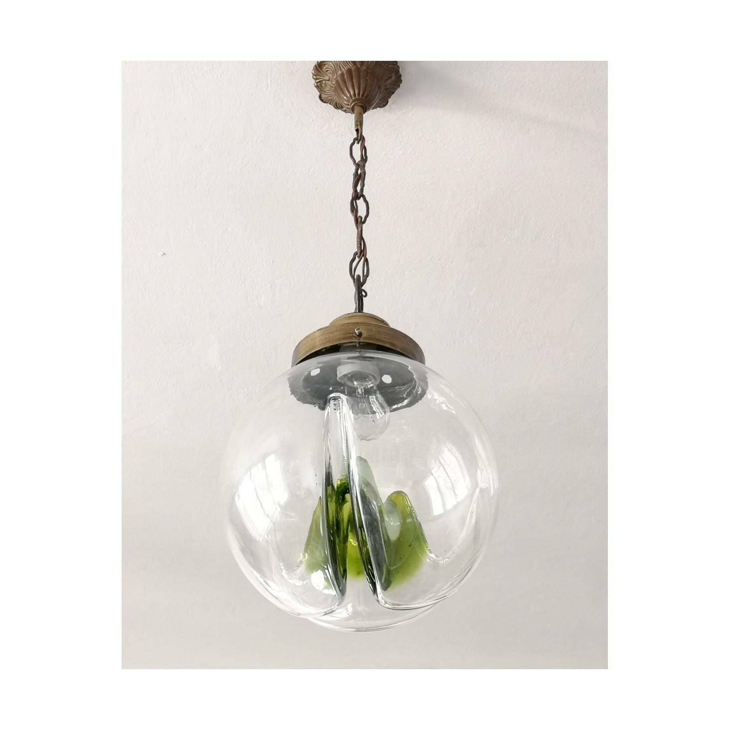 1960s Mazzega Pendant // Mazzega Pendant With Murano Glass // Mid Century Modern Green Mazzega Chandelier // Made In Italy photo 395.0