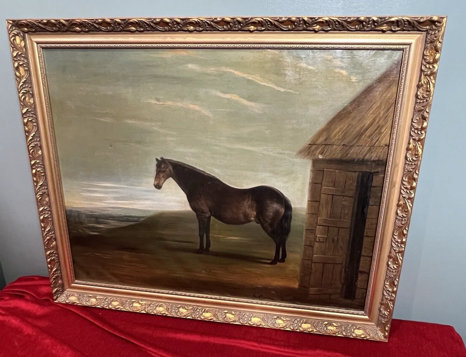 photo buy 19th Century Oil Painting Of Chestnut Horse By Stable Signed J Carr Pinnit