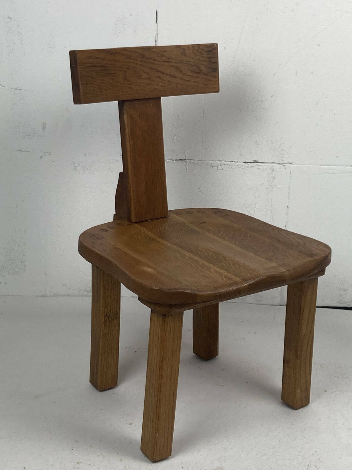 Brutalist Oak Low Chair Or Children's Chair, Dutch 1970s photo vintage