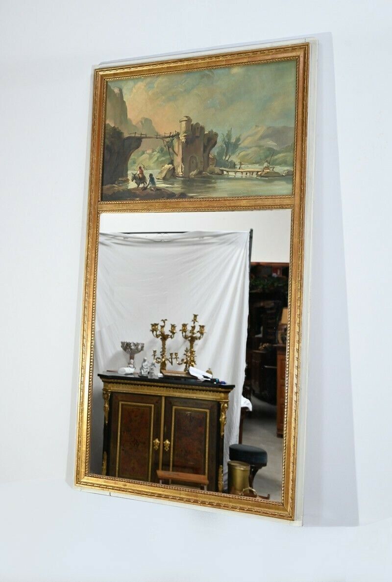 Trumeau Mirror In Golden Wood, Louis XVI Style – Late 19th Century photo for sale