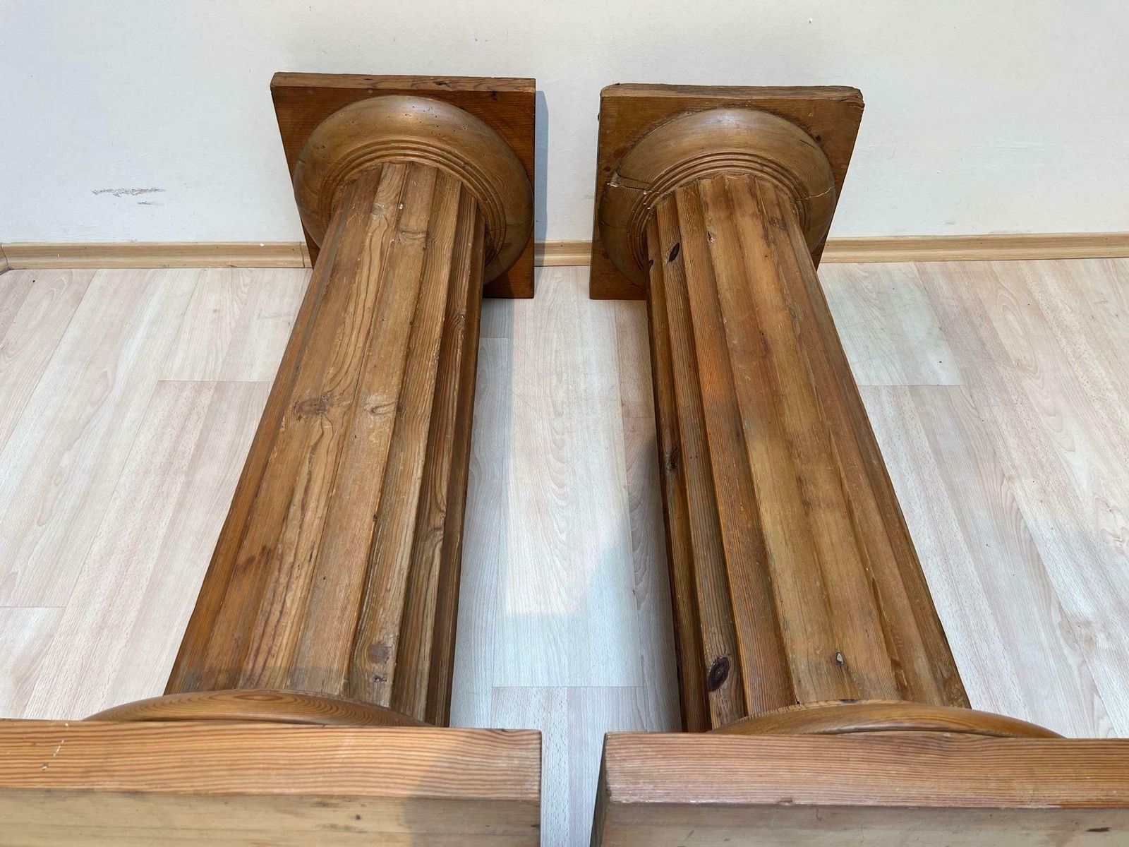 Home Decor Pair Of Large Neoclassical Columns, Pine Wood, France Circa 1910 photo