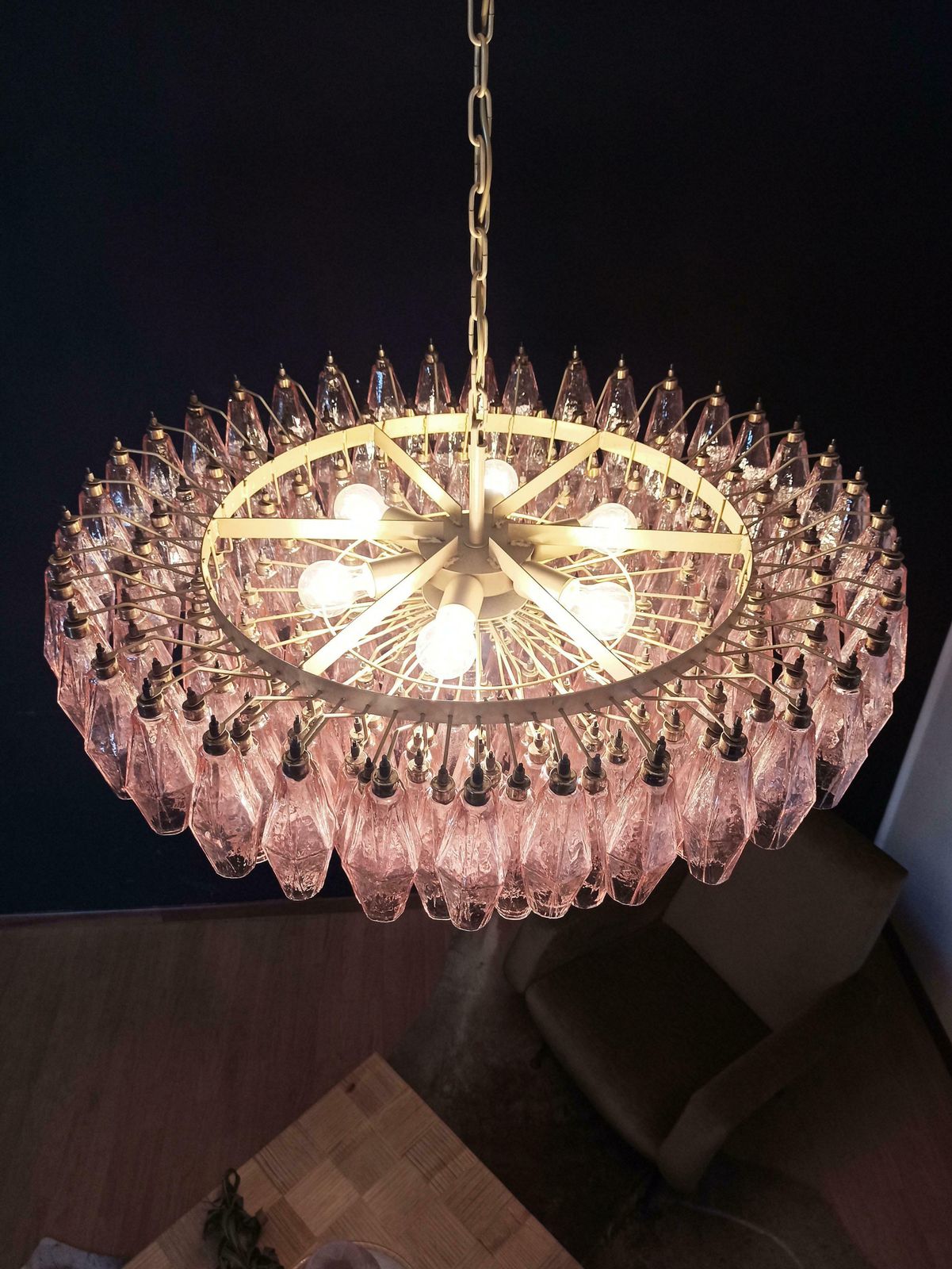 Charming Murano Glass Chandelier   185 Pink Poliedri photo vintage