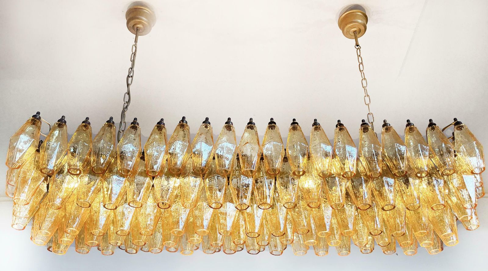 Gorgeous Murano Poliedri Chandelier   Carlo Scarpa Style   138 Amber Glasses photo vintage
