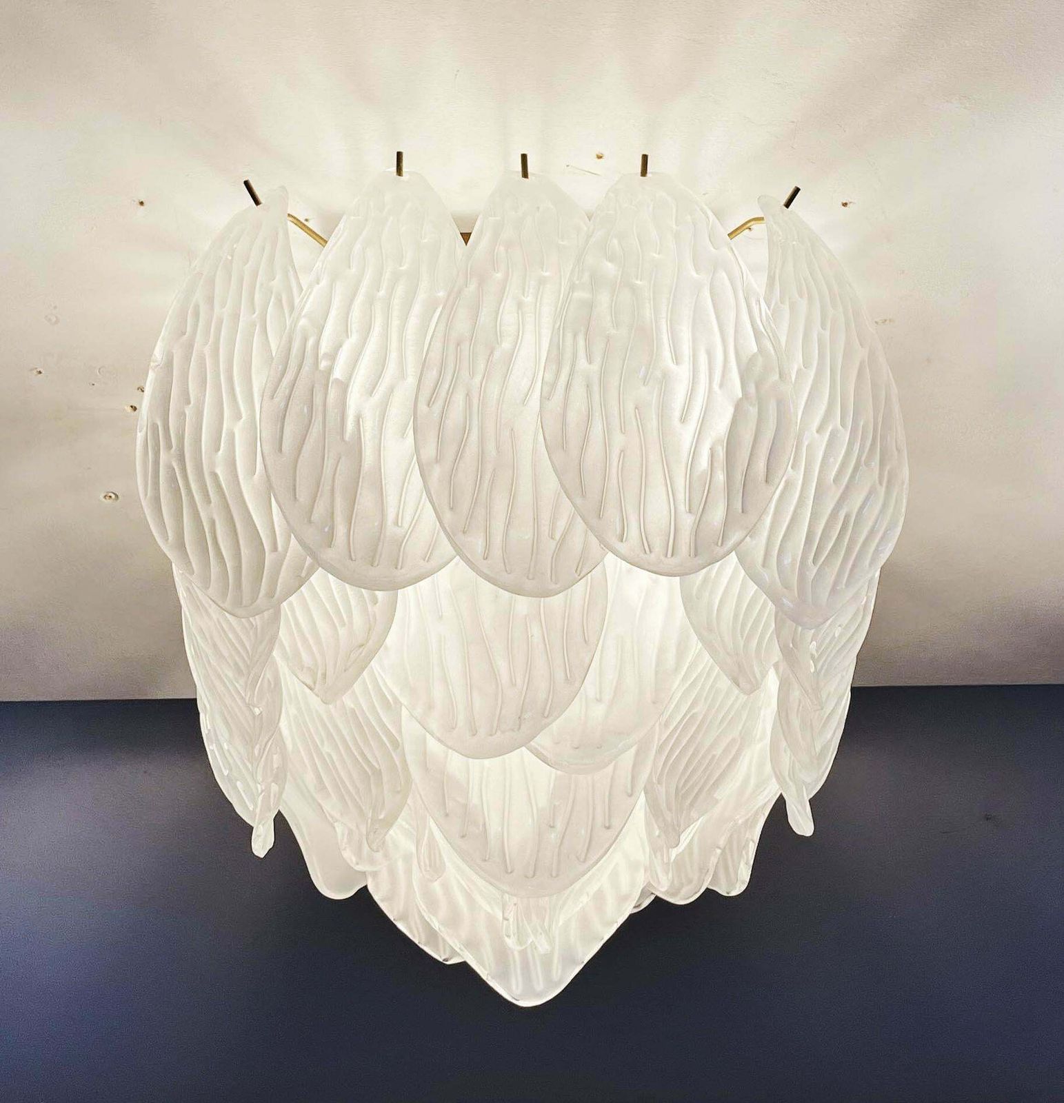 Wonderful Murano Ceiling Lamp   Frosted Carved Glass Leaves Us$1,525.04per Item photo vinterior