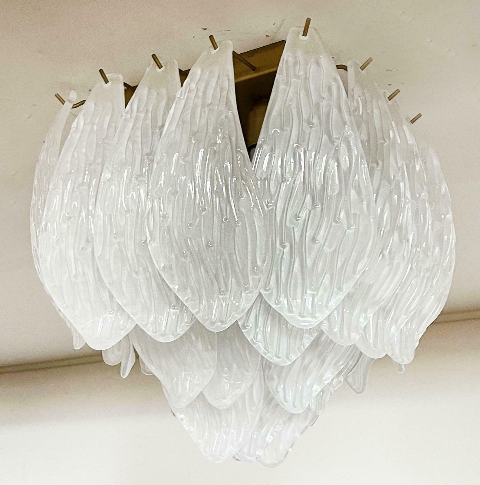 1108.0 Wonderful Murano Ceiling Lamp   Frosted Carved Glass Leaves Us$1,525.04per Item photo