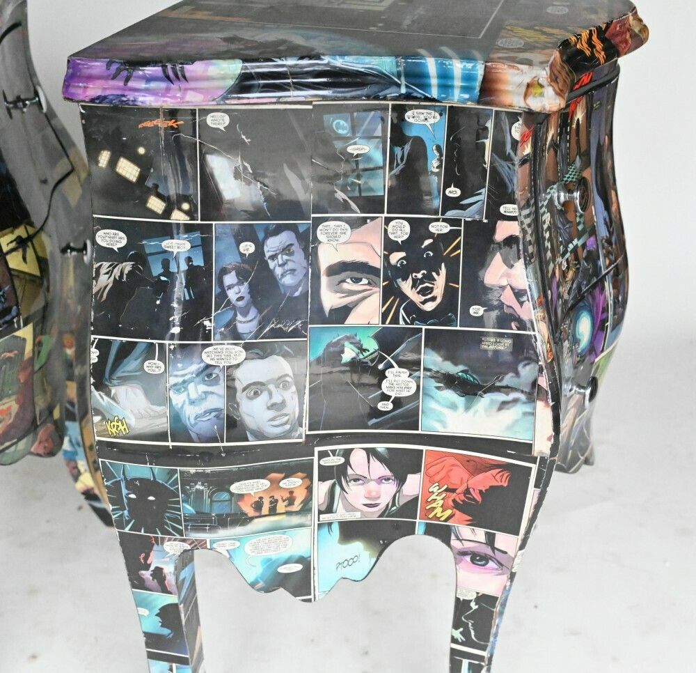 Pair Comic Print Chests Of Drawers Bedside Nightstands photo vintage