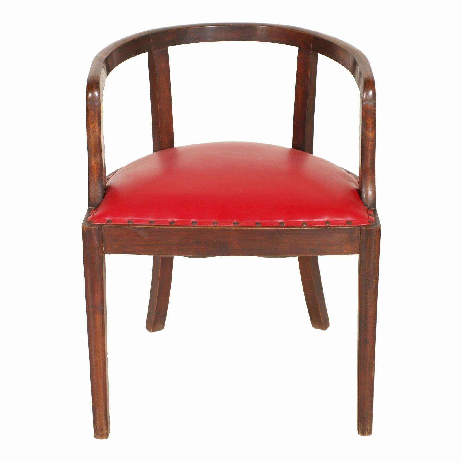 French 1920s Art Deco Armchair, Brown Walnut, Red Skin, Jules Leleu Atributed photo for sale