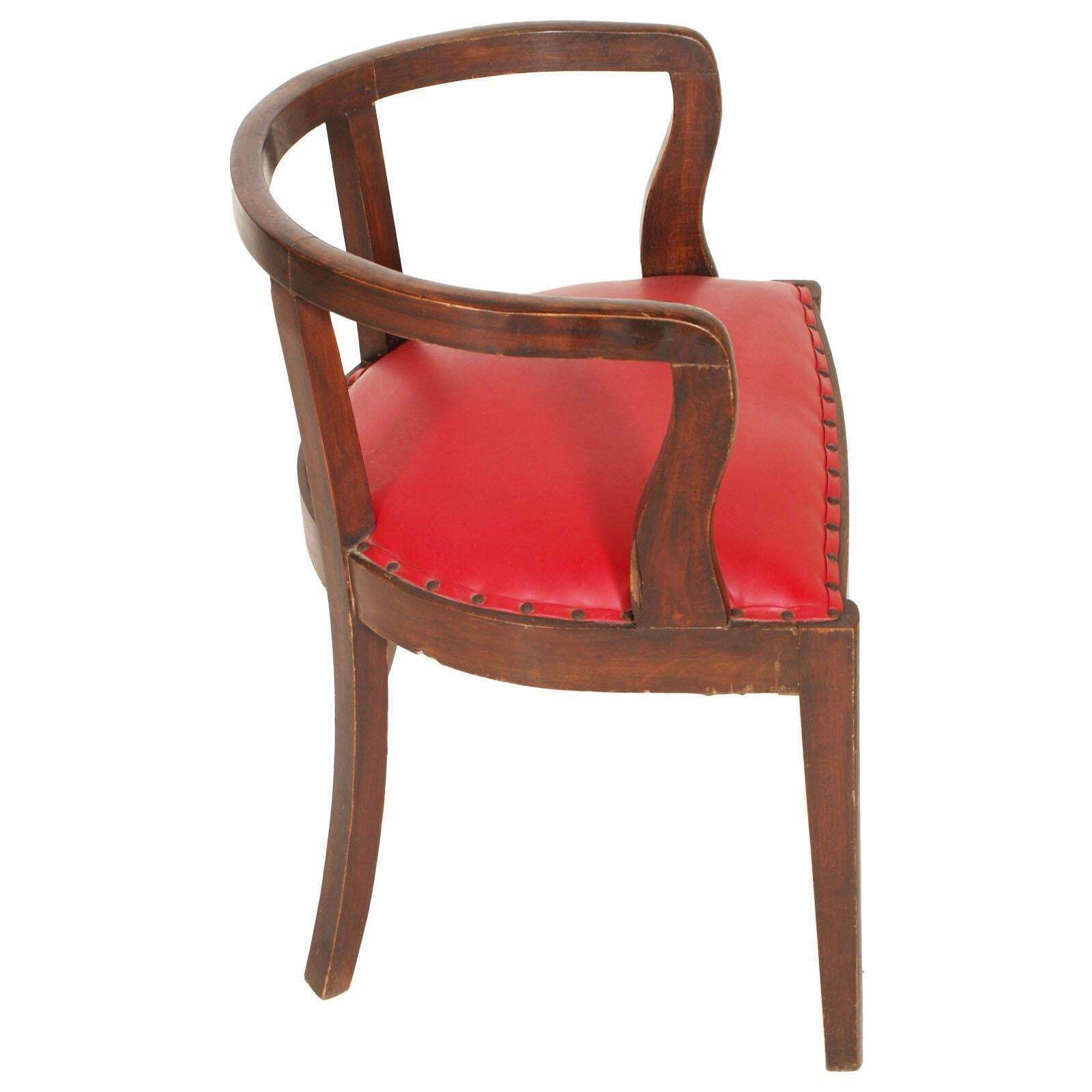 French 1920s Art Deco Armchair, Brown Walnut, Red Skin, Jules Leleu Atributed photo Furniture