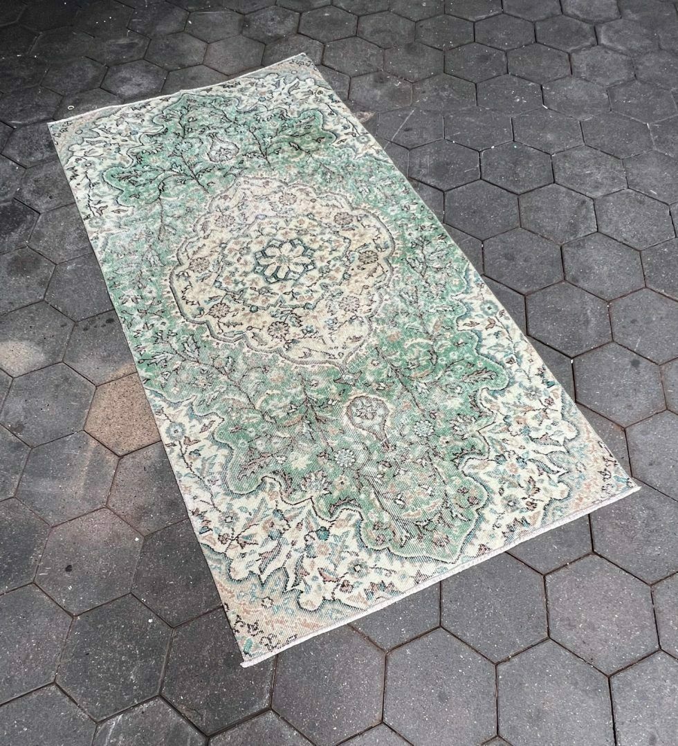 Green Vintage Yuruk Carpet 220 X 113 Cm, 1960's photo furniture