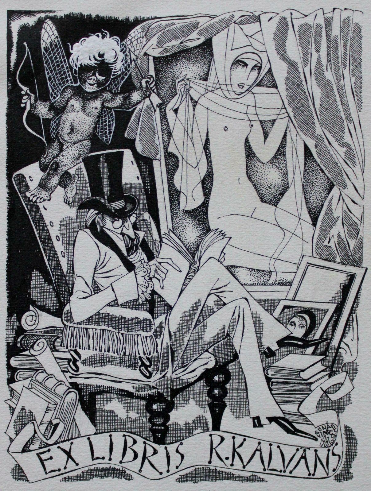 Gunars Vindedzis Ex Libris 1982, Paper, Ink, Gouache, 17.5х13 Cm 1982