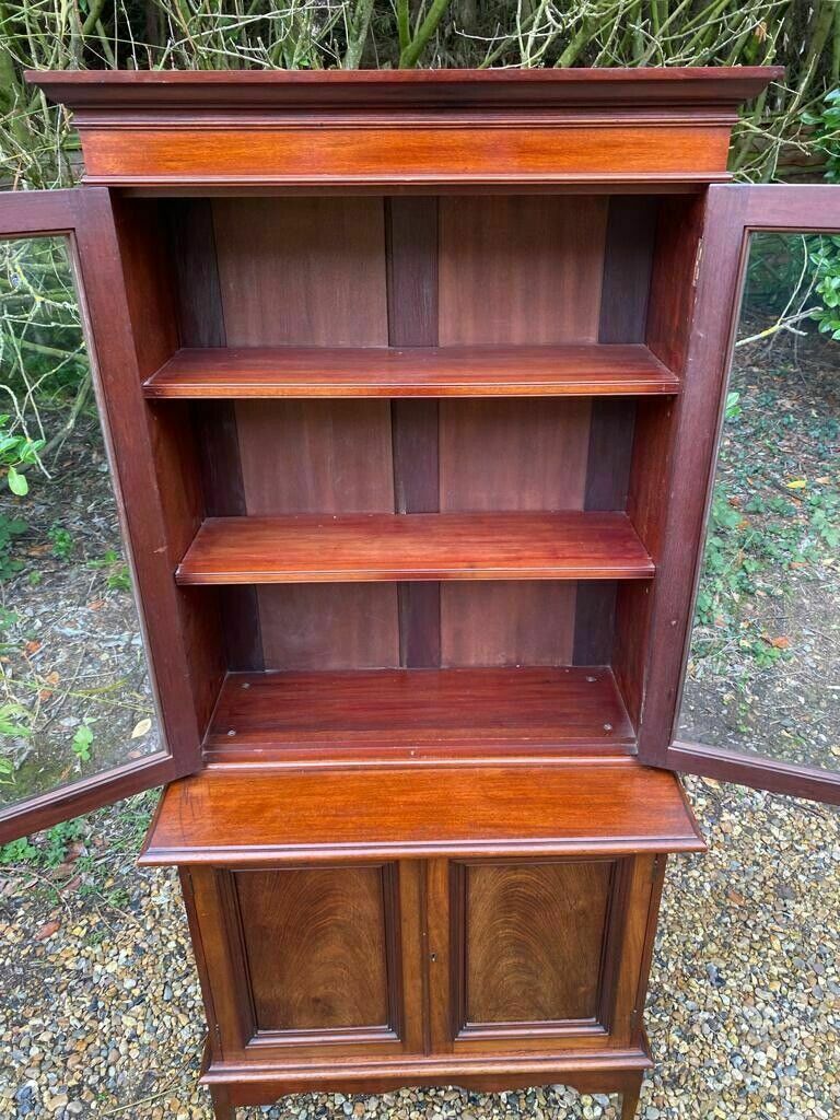 Compact Antique Early C20th Glazed Mahogany Display China Cabinet Bookcase photo Furniture