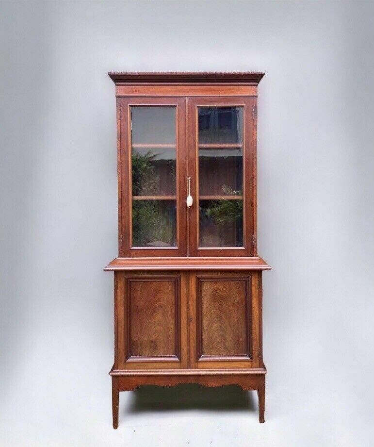 photo furniture Compact Antique Early C20th Glazed Mahogany Display China Cabinet Bookcase