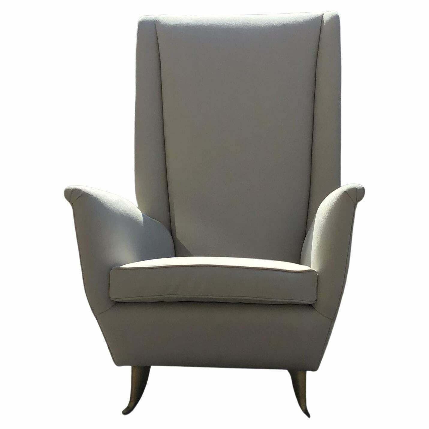 Gio Ponti " Isa" Iconic Armchair Brass Wood Stoffa 1950 Italy