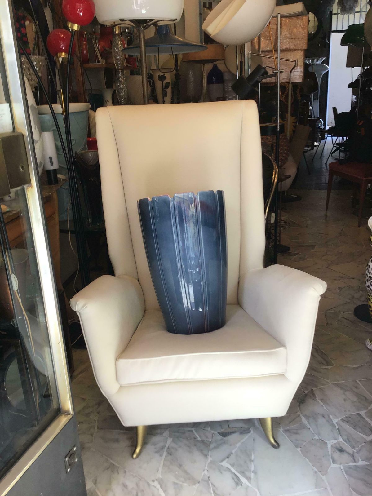 Gio Ponti " Isa" Iconic Armchair Brass Wood Stoffa 1950 Italy photo vinterior