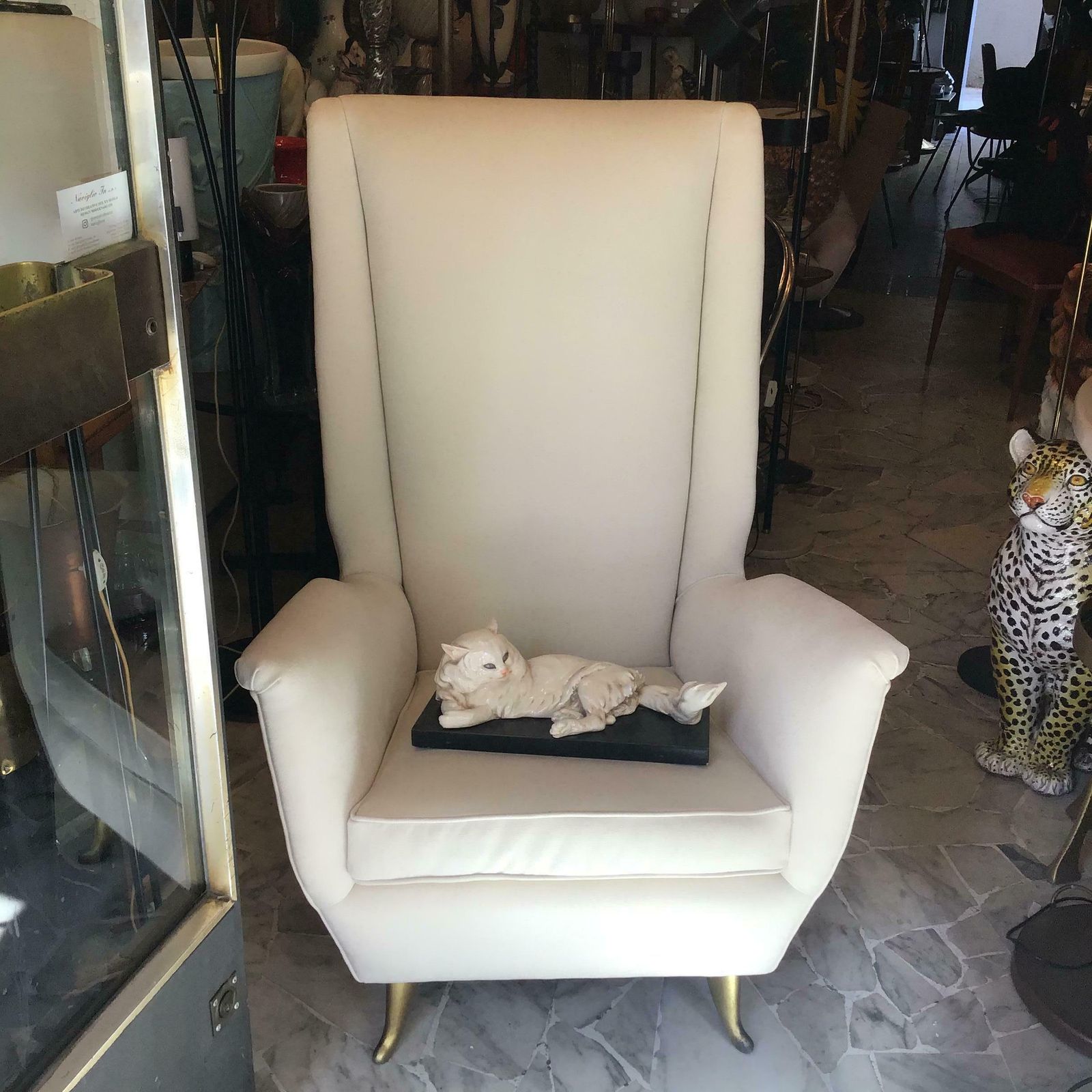 Gio Ponti " Isa" Iconic Armchair Brass Wood Stoffa 1950 Italy photo vintage