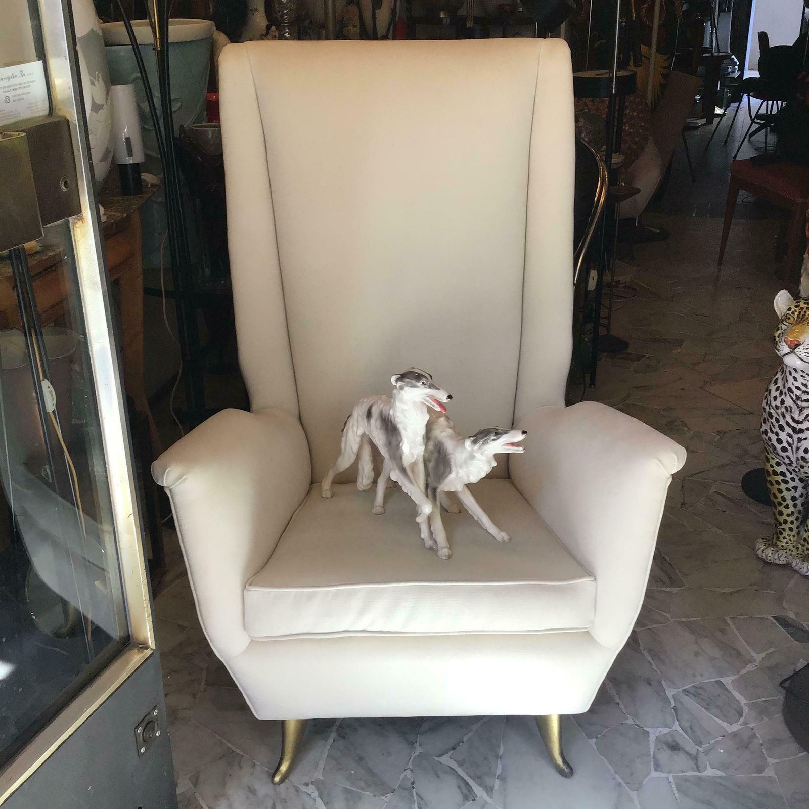 photo for sale Gio Ponti " Isa" Iconic Armchair Brass Wood Stoffa 1950 Italy