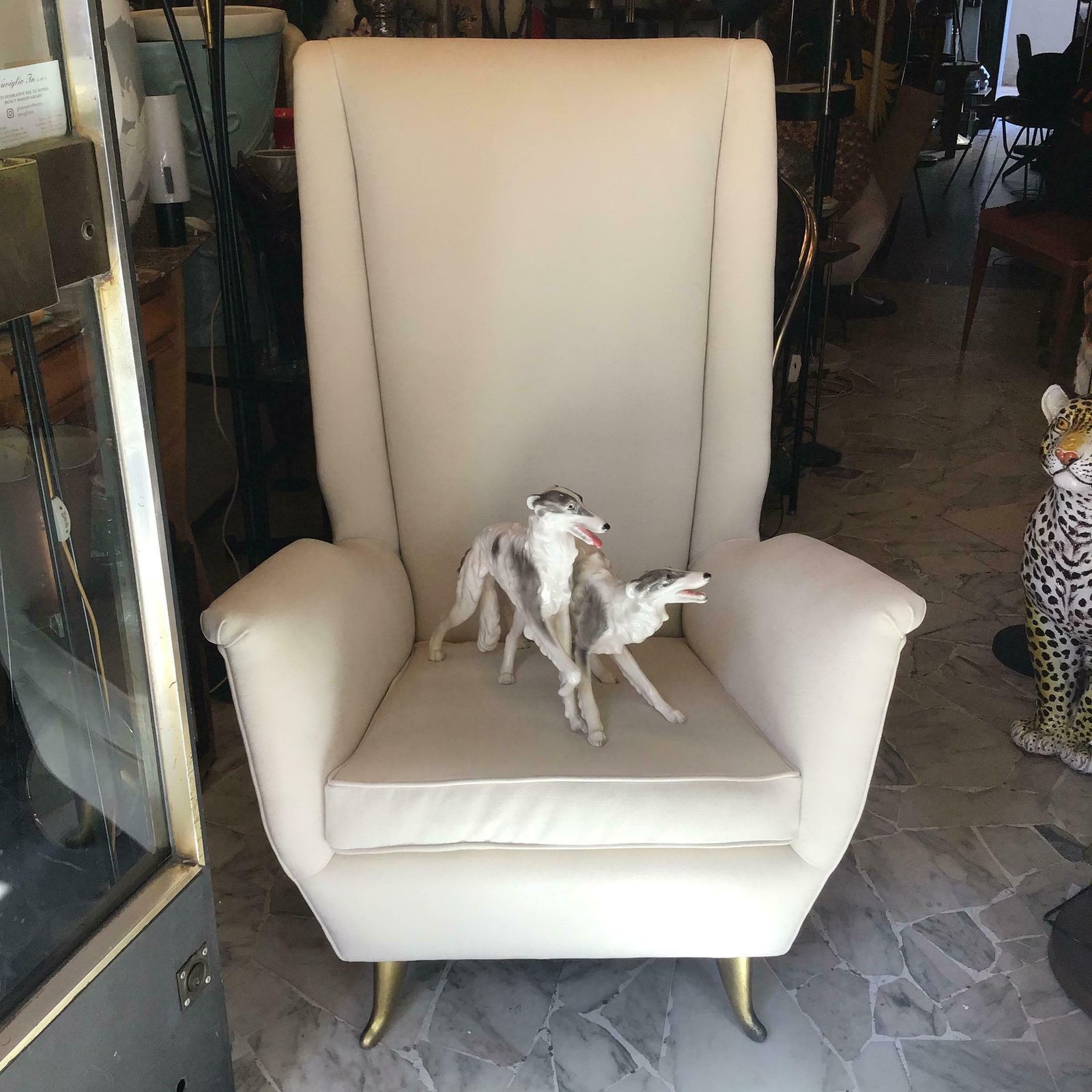 Furniture Gio Ponti " Isa" Iconic Armchair Brass Wood Stoffa 1950 Italy photo