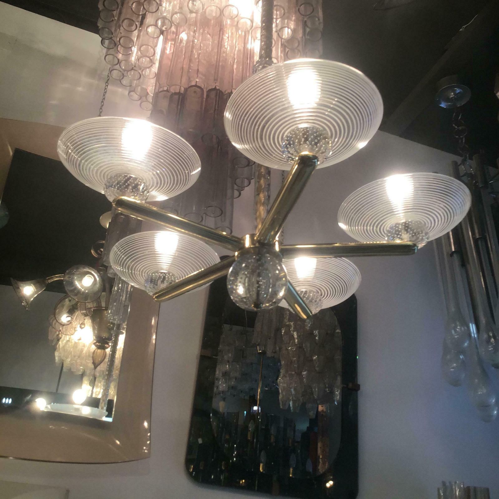 Seguso Chandelier Brass Murano Glass 1950 Italy photo 5723.0