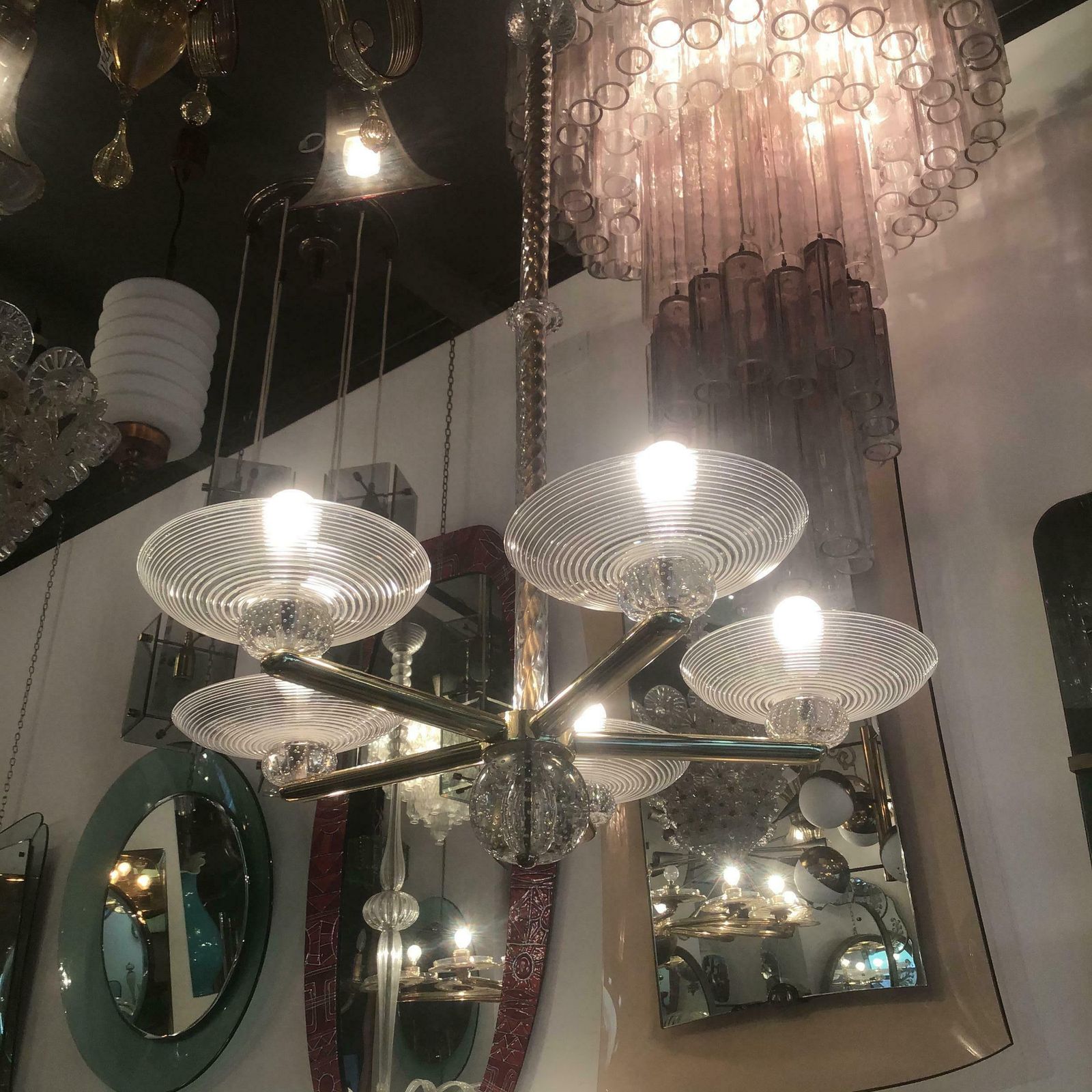Seguso Chandelier Brass Murano Glass 1950 Italy photo buy