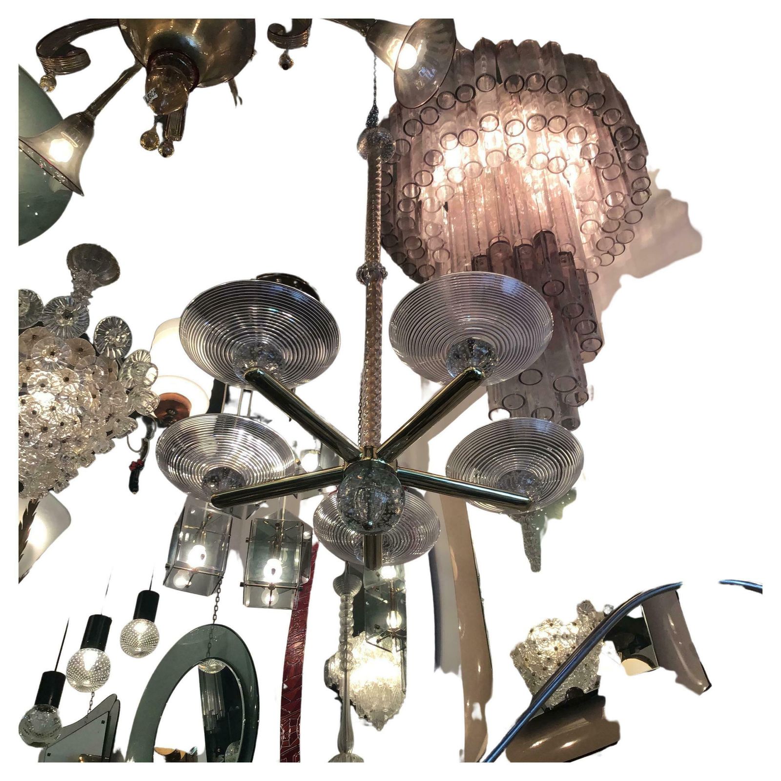 Seguso Chandelier Brass Murano Glass 1950 Italy